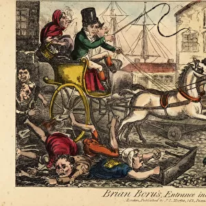 Gentleman crashing a carriage in a Belfast street, 1822