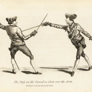 Gentleman fencer making the Pass on the sword