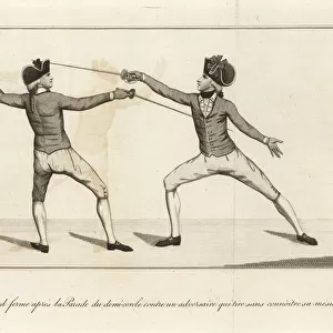 Gentleman fencer running through his opponent, 18th century