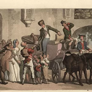 Gentleman giving out medicines to beggars, 18th century