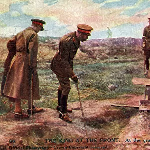 George V at the front, visiting war grave, WW1