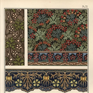 Geranium motif in wallpaper, border and fabric patterns