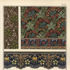 Geranium motif in wallpaper, border and fabric patterns