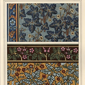 Geranium motifs in patterns for wallpaper and fabric