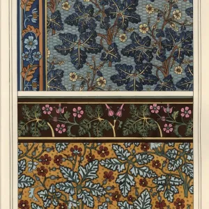 Geranium motifs in patterns for wallpaper and fabric