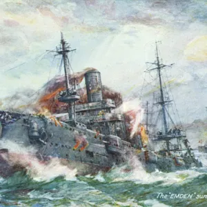 German cruiser SMS Emden attacked by HMAS Sydney, WW1