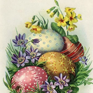 German Easter postcard with eggs and flowers