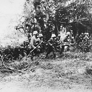 German infantry in gas masks WWI