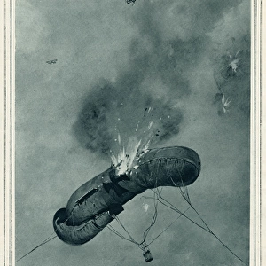 A German kite-balloon shot down by an Allied pilot