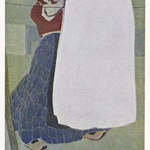German poster design, woman hanging out washing