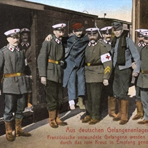 German Red Cross with wounded French Soldiers - WWI