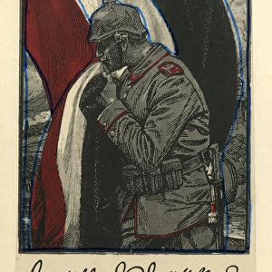 German soldier kissing the flag, WW1
