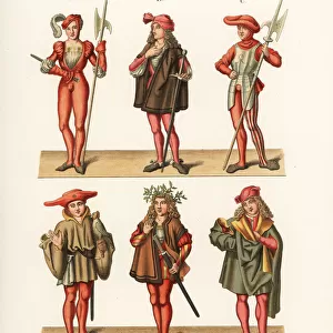 German soldiers, hunter and young men of the 15th century