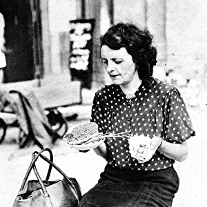 German woman and her daily ration, Berlin, 1945
