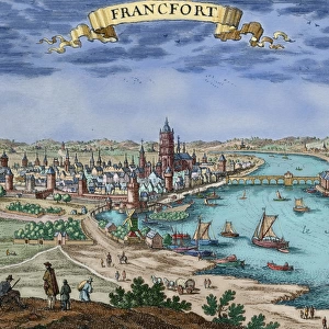 Germany. Frankfurt. Engraving. 17th century. Colored
