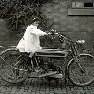 Girl on a 1908 The Campion motorcycle