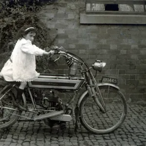 Girl on a 1908 The Campion motorcycle