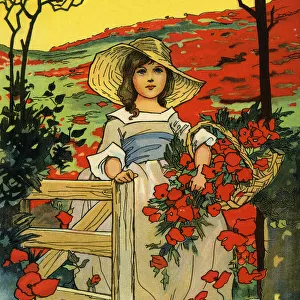 Girl with a basket of flowers