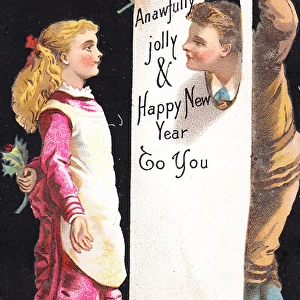 Girl and boy on a New Year card
