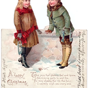 Girl and boy on a reversible Christmas card