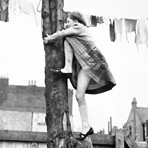 Girl climbing tree, line of washing, Balham, SW London