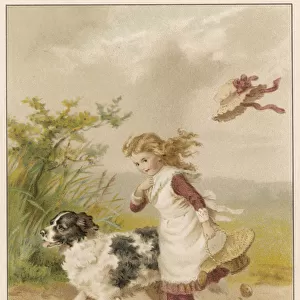 GIRL AND DOG IN WIND