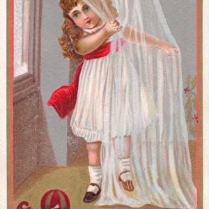 Girl and doll on a New Year card