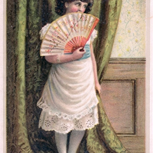 Girl with a fan on a New Year card
