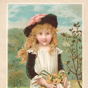 Girl with flowers on a New Year card