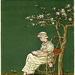 Girl in a garden, reading a book