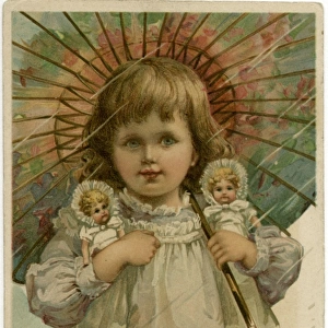 Girl Holds Two Dolls