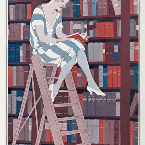 Girl on Library Ladder