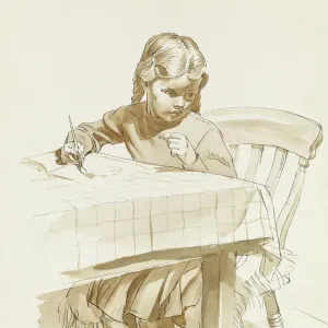 Girl painting at table