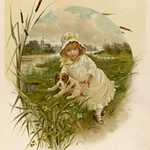 GIRL AND PUPPY 1889