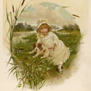 GIRL AND PUPPY 1889