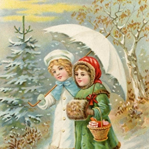 Two girls out in the snow