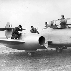 A Gloster Meteor T7 is prepared for another flight