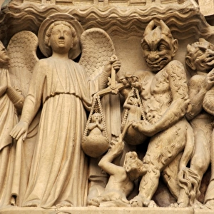 Gothic Art. France. Paris. Notre Dame. Facade. the archangel