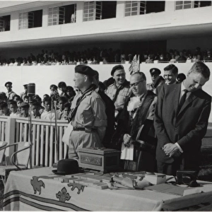 Governor, Mayor and Scouts at a rally, Mauritius