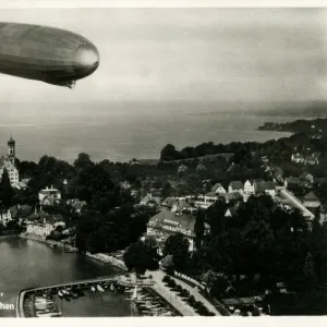 The Graf Zeppelin flying over Friedrichshafen, Germany