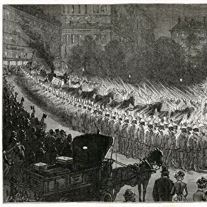 Grand procession with Edisons electric lamps, New York, USA