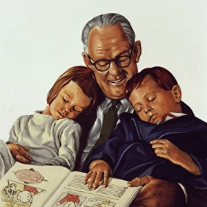Grandfather reads to grandchildren