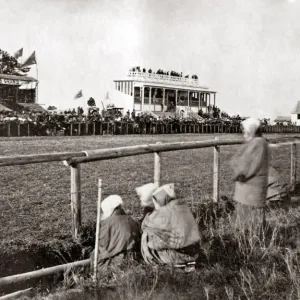 The grandstand, Yokohama Racecourse, Japan, 1870s. Date: 1870s The grandstand, Yokohama Racecourse, Japan, 1870s. Date: 1870s