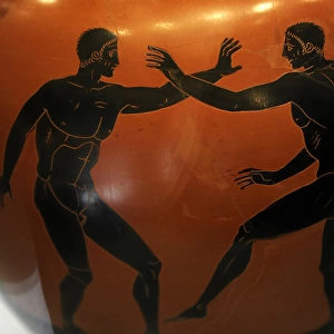 Greek Art. Panathenaic amphore. Wessel painting. Wrestlers