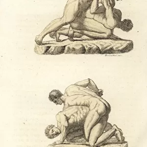 Greek athletes competing in the martial art of Pankration