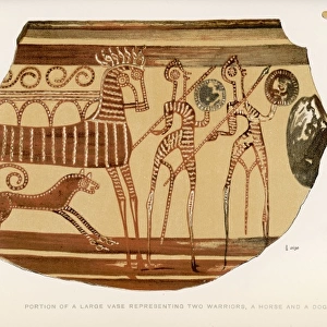 Greek vase -- warriors with horse and dog
