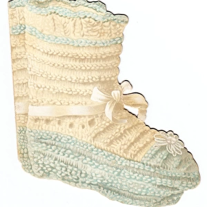 Greetings card, babys knitted shoe