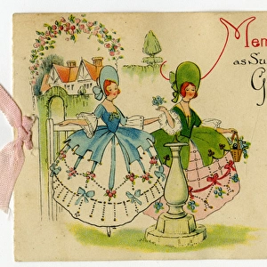 Greetings card, two ladies in a summer garden