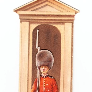 Greetings card in the shape of a sentry box with guard
