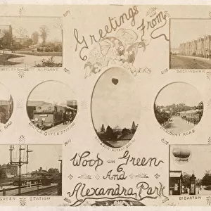 Greetings postcard from Wood Green and Alexandra Park